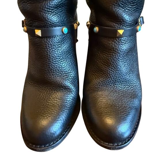 Valentino Garavani Rockstud Turquoise Pebbled Leather Ankle Boots EU 39.5 US 9.5 - Picture 7 of 13